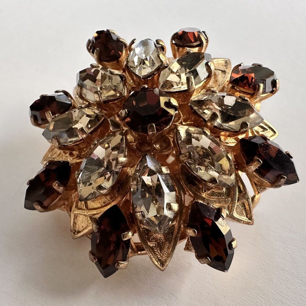Vintage 1950s Christian Dior Gilt Austrian Rhinestone Dual Brooch and Clip